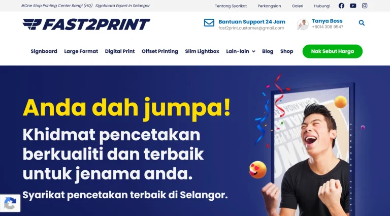 Laman web Fast2Print, syarikat percetakan di Bangi, Selangor