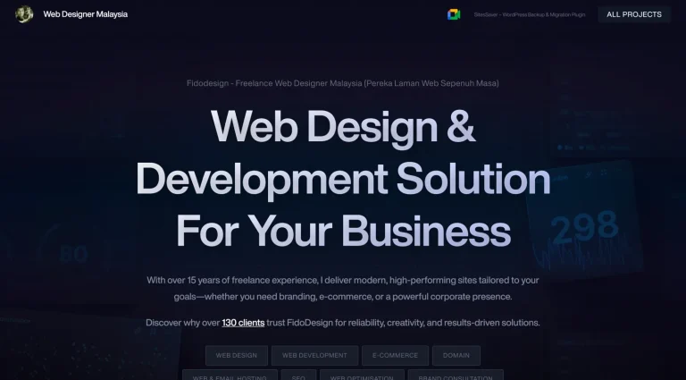 Laman utama Fido Design, pereka laman web freelance di Shah Alam