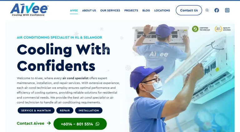 Laman web AIVEE, pakar servis aircond di KL dan Selangor
