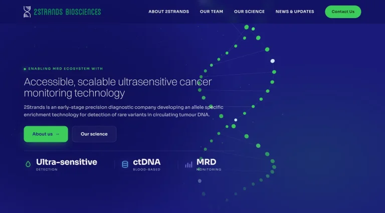 Laman web 2Strands Biosciences, syarikat diagnostik pemantauan kanser ctDNA di Singapura